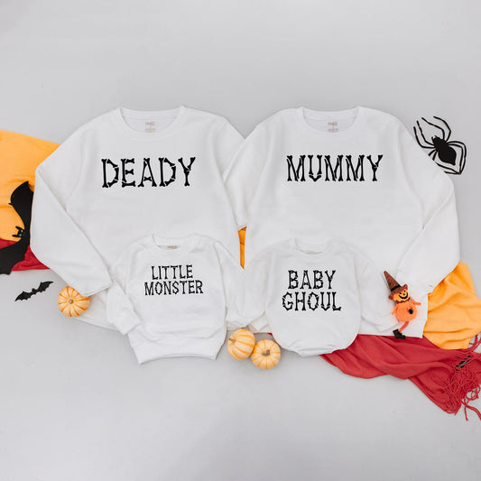 Funny Mummy Deady Little Monster Family Halloween Bone Outfits Spooky Matching Mommy and Me Parent Baby Toddler Shirts 1st Halloween Costume