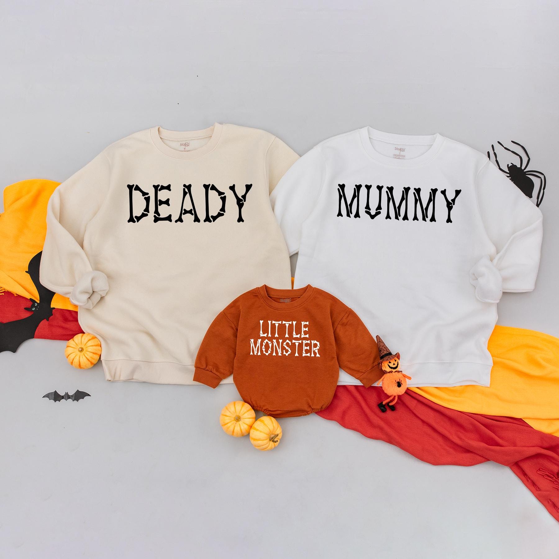 Funny Mummy Deady Little Monster Family Halloween Bone Outfits Spooky Matching Mommy and Me Parent Baby Toddler Shirts 1st Halloween Costume