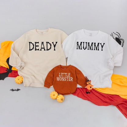 Funny Mummy Deady Little Monster Family Halloween Bone Outfits Spooky Matching Mommy and Me Parent Baby Toddler Shirts 1st Halloween Costume