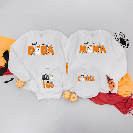 Boo Im Two Spooky Ghost Halloween Birthday Sweatshirt for Toddler Baby Family Matching Outfit Mom Dad First Birthday