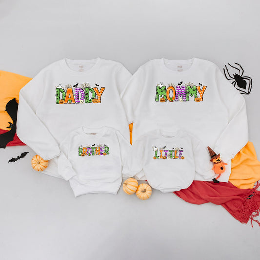 Personalized Family Halloween Matching Name Sweatshirt Ghost Birthday Outfit Baby Boy Bodysuit Fall Autumn Cozy Crew Shirt