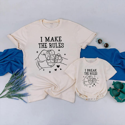 I Make the Rules I Break the Rules Matching Dad & Baby Outfit Funny Fist Bump Set Father Son Gift