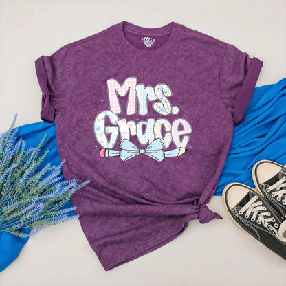 Personalized Teacher Shirt with Pencil Bow Design, Cute Back to School Outfit, First Day of School Clothes, Custom Gift for Teacher