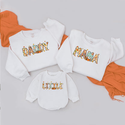 Matching Family Pumpkin Sweatshirt Set: Retro Autumn Fall Outfits for Mom, Dad, Baby & Toddler. Perfect for Halloween & Fall Photos!