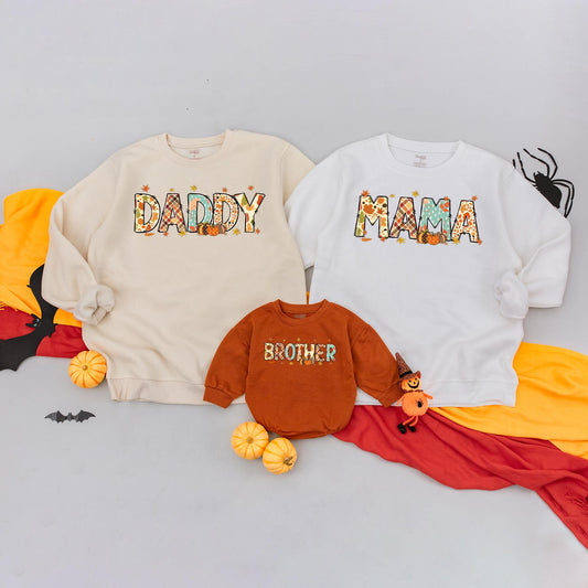 Matching Family Pumpkin Sweatshirt Set: Retro Autumn Fall Outfits for Mom, Dad, Baby & Toddler. Perfect for Halloween & Fall Photos!