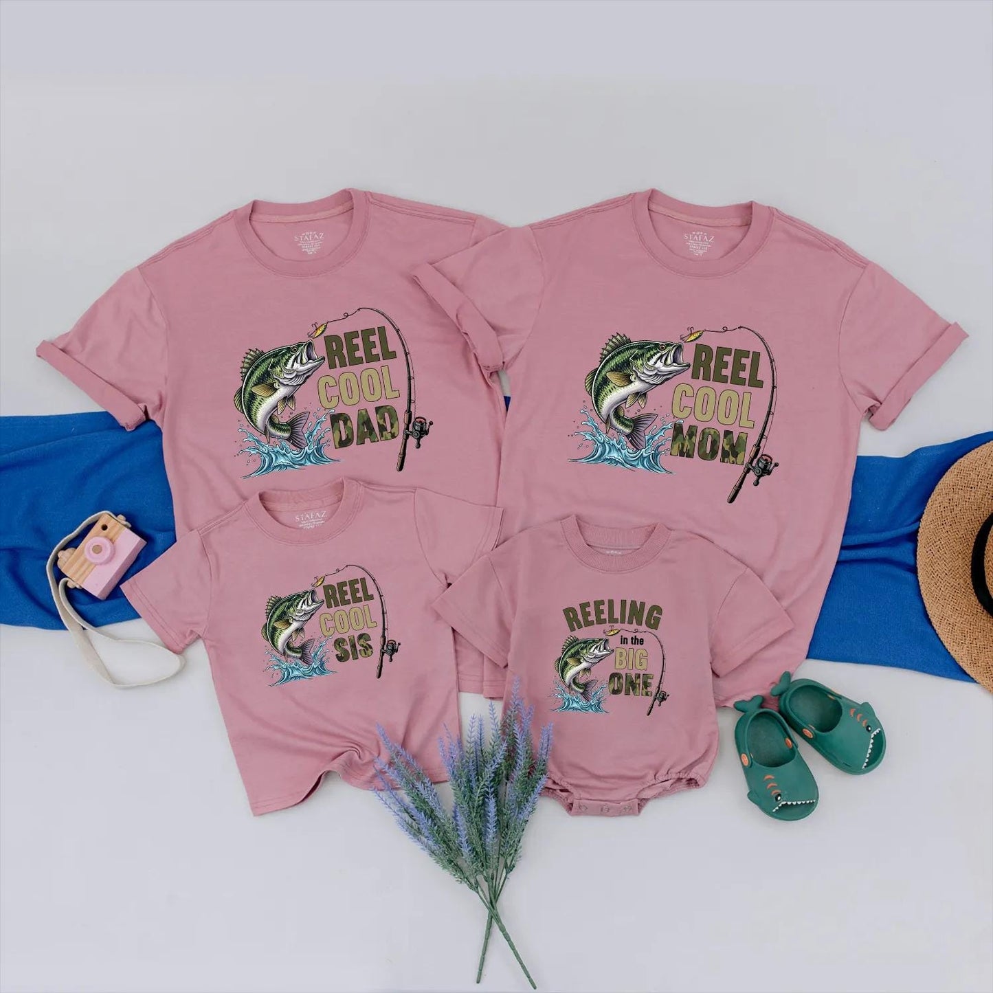 Personalized Reel Cool Family Matching Fishing Shirts Reeling in the Big One Outdoor Birthday Party Outfit for Baby Boy Fishermen