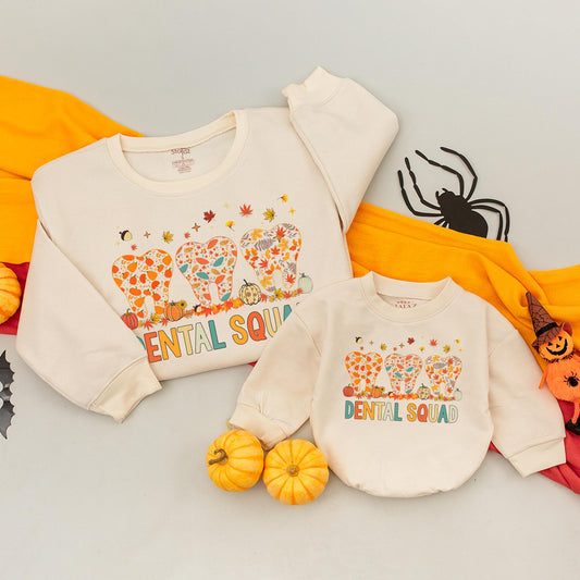 Dental Squad Fall Baby Romper Happy Thanksgiving Dentist Family Matching Autumn Leaves Brush Them All