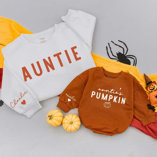 Matching Auntie & Me Pumpkin Sweatshirts: Fall Family Outfits for Baby & Toddler, Thanksgiving Season Fun