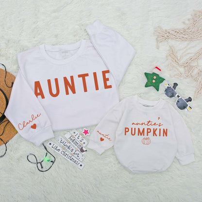 Matching Auntie & Me Pumpkin Sweatshirts: Fall Family Outfits for Baby & Toddler, Thanksgiving Season Fun