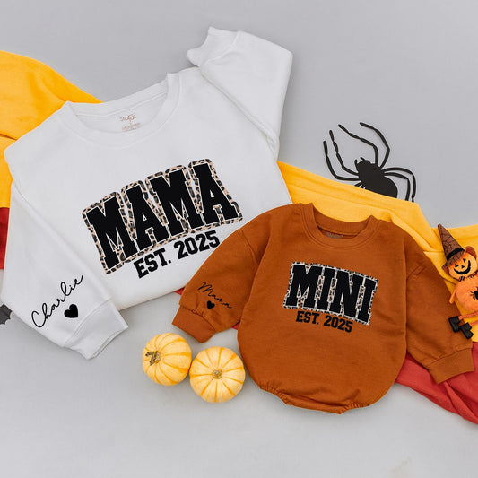 Personalized Leopard Mama Mini Sweatshirts Matching Mommy and Me Outfits Cheetah Print Thanksgiving