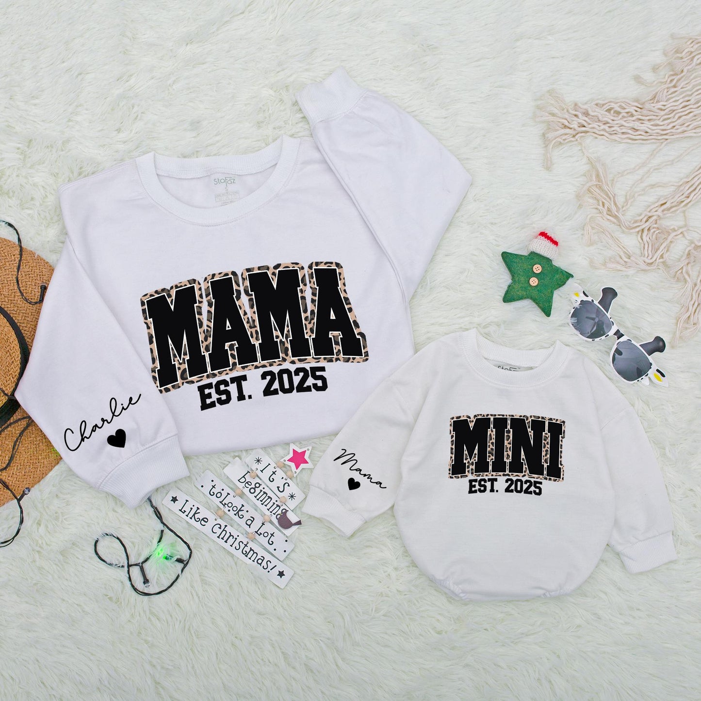 Personalized Leopard Mama Mini Sweatshirts Matching Mommy and Me Outfits Cheetah Print Thanksgiving