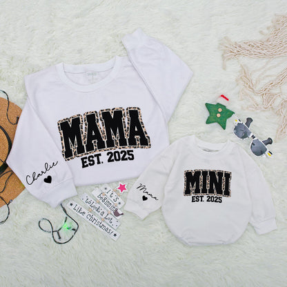 Personalized Leopard Mama Mini Sweatshirts Matching Mommy and Me Outfits Cheetah Print Thanksgiving