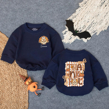 Thankful Fall Turkey Bubble Romper Baby Girl Personalized Thanksgiving Outfit Cute Custom Autumn Bodysuit Infant