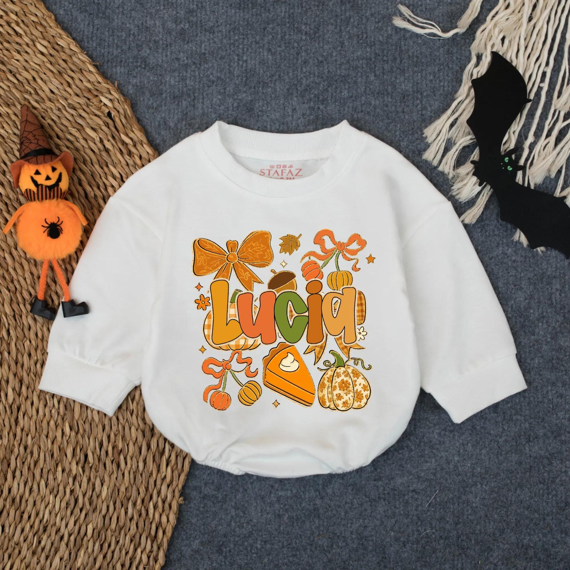 Personalized Pumpkin Glitter Romper Baby Girl's First Thanksgiving Outfit Fall Bubble Suit Custom Name Toddler Holiday Clothes