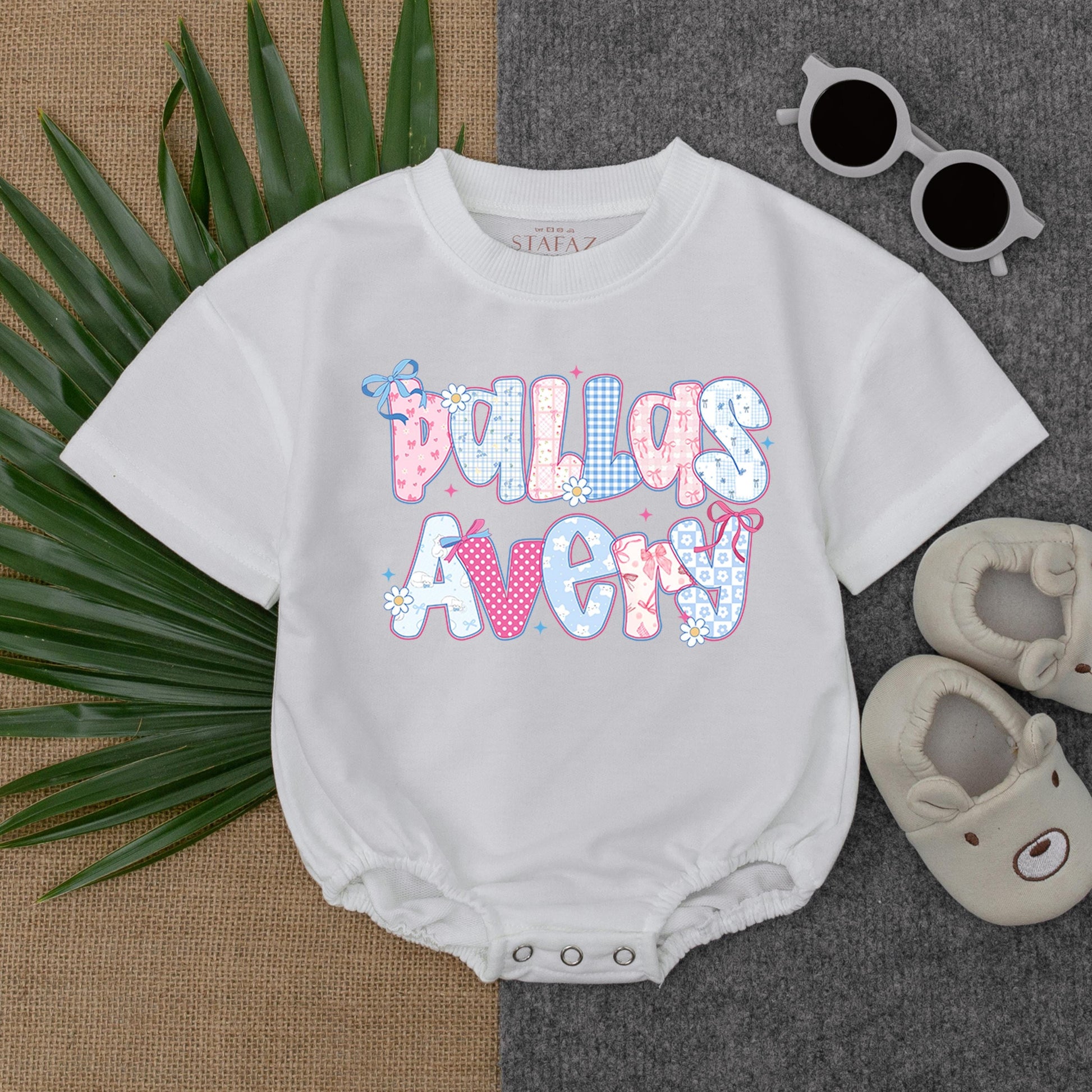 Personalized Floral Baby Girl Bubble Romper Custom Name Birthday Outfit Short Sleeve T-Shirt Bodysuit Gift