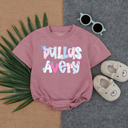 Personalized Floral Baby Girl Bubble Romper Custom Name Birthday Outfit Short Sleeve T-Shirt Bodysuit Gift