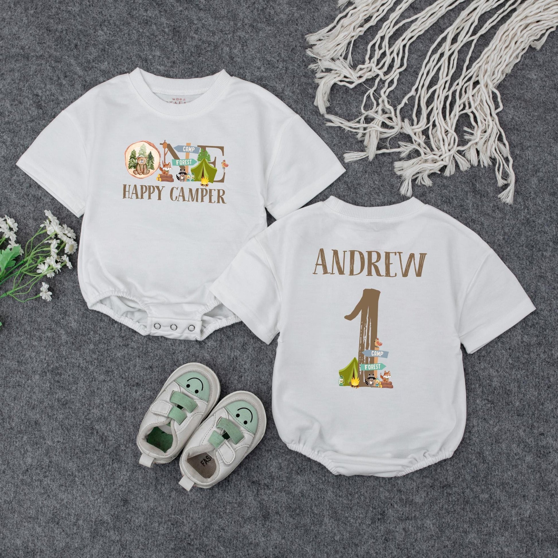 One Happy Camper Baby Romper First Birthday Outfit for Camping Party Theme Babysuit Cute Infant Boy Girl Comfortable Celebration Gift