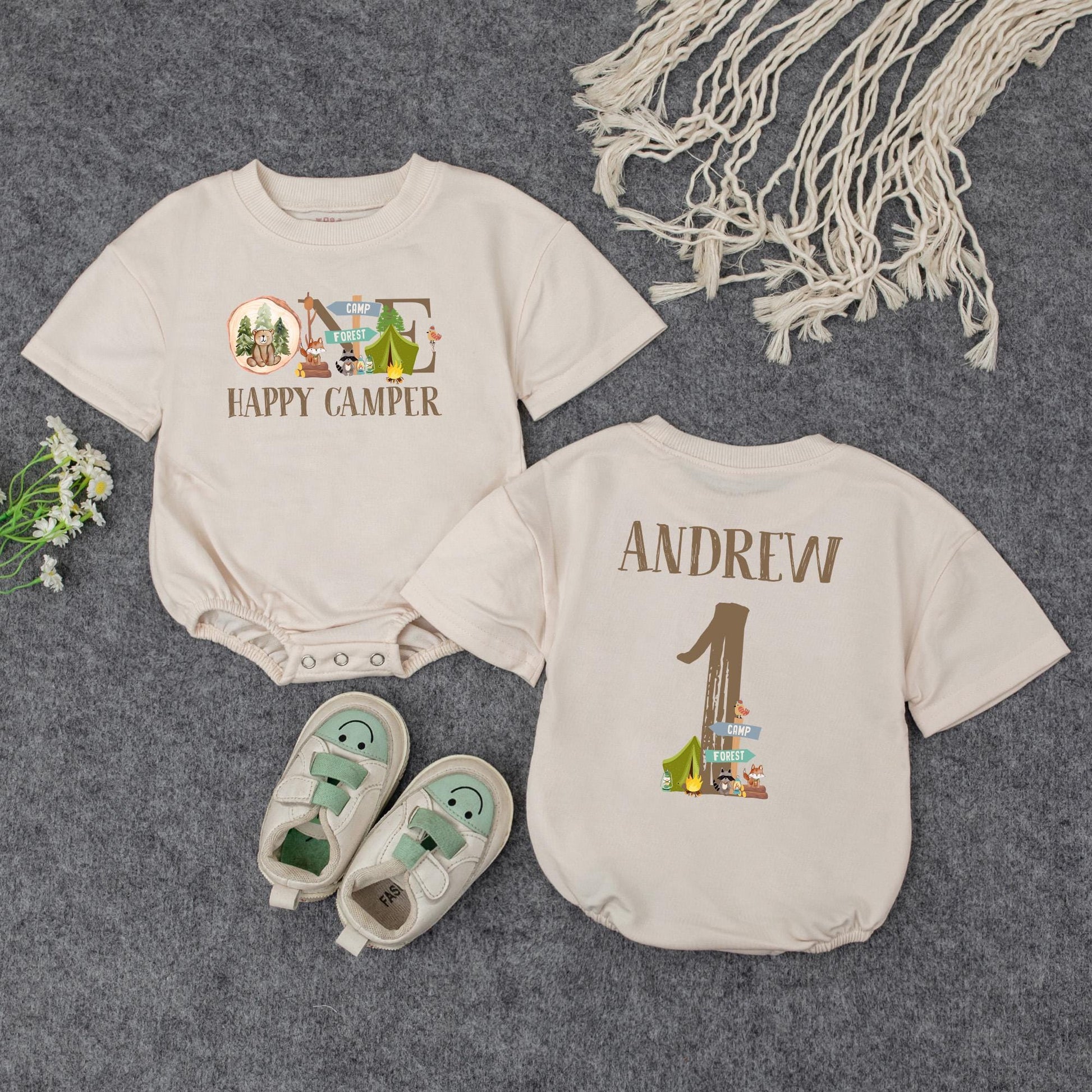 One Happy Camper Baby Romper First Birthday Outfit for Camping Party Theme Babysuit Cute Infant Boy Girl Comfortable Celebration Gift