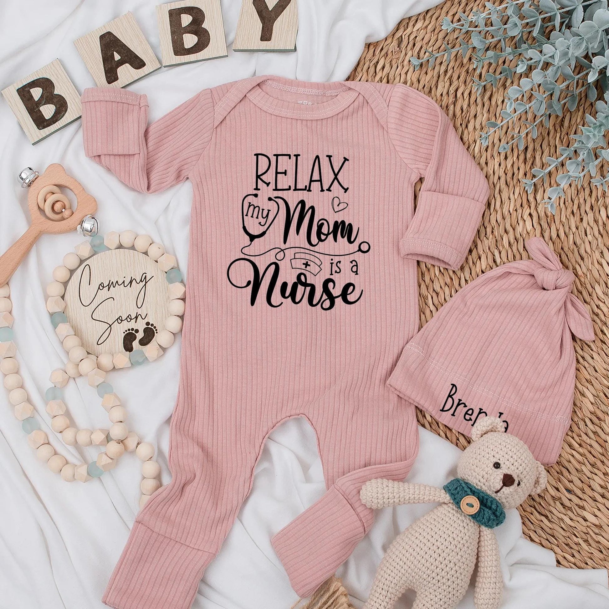 Relax My Mom Is a Nurse Baby Bodysuit Cute Personalized Gift for Nurse Moms Soft Cotton Newborn Clothes