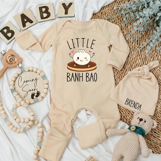 Personalized Little Banh Bao Baby Bodysuit Adorable Dumpling Newborn Outfit for Foodie Dimsum Baby Shower Gift Soft Cotton Comfort Wear