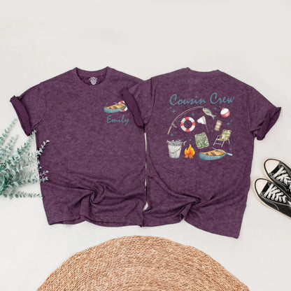 Custom Cousin Crew Matching Shirts for Lake Fishing & Camping Trip with Whimsical Hand-Drawn Watercolor Design, Family Outdoor Adventure Apparel Gift