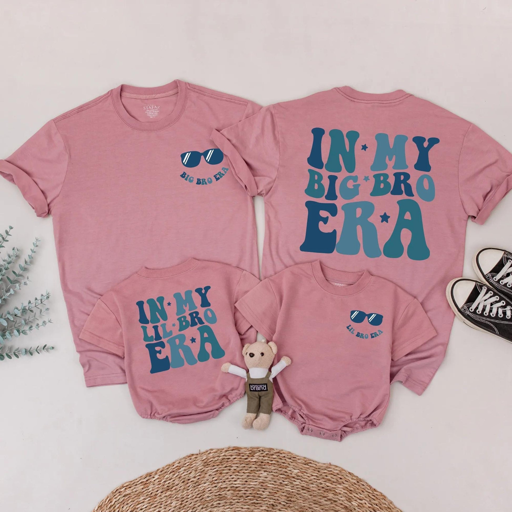 In My Big Bro Era Lil Bro Era Matching Sibling Shirts Cute Retro Blue Toddler Baby Announcement Gift Outfit