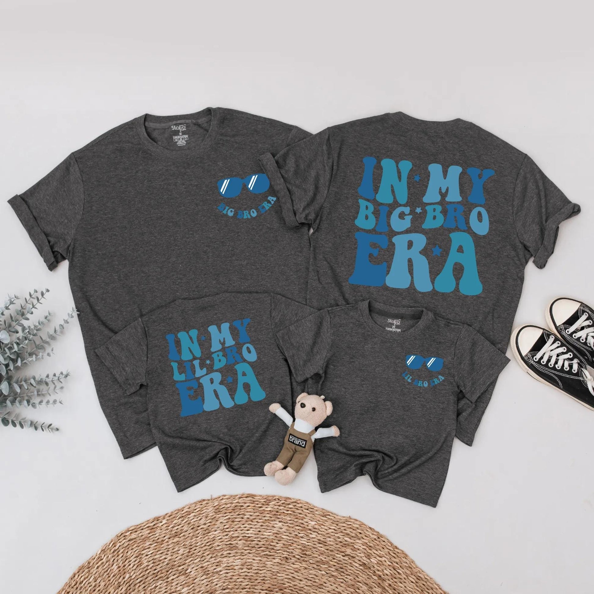 In My Big Bro Era Lil Bro Era Matching Sibling Shirts Cute Retro Blue Toddler Baby Announcement Gift Outfit