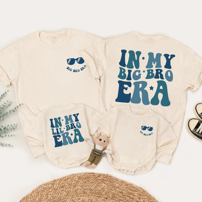 In My Big Bro Era Lil Bro Era Matching Sibling Shirts Cute Retro Blue Toddler Baby Announcement Gift Outfit