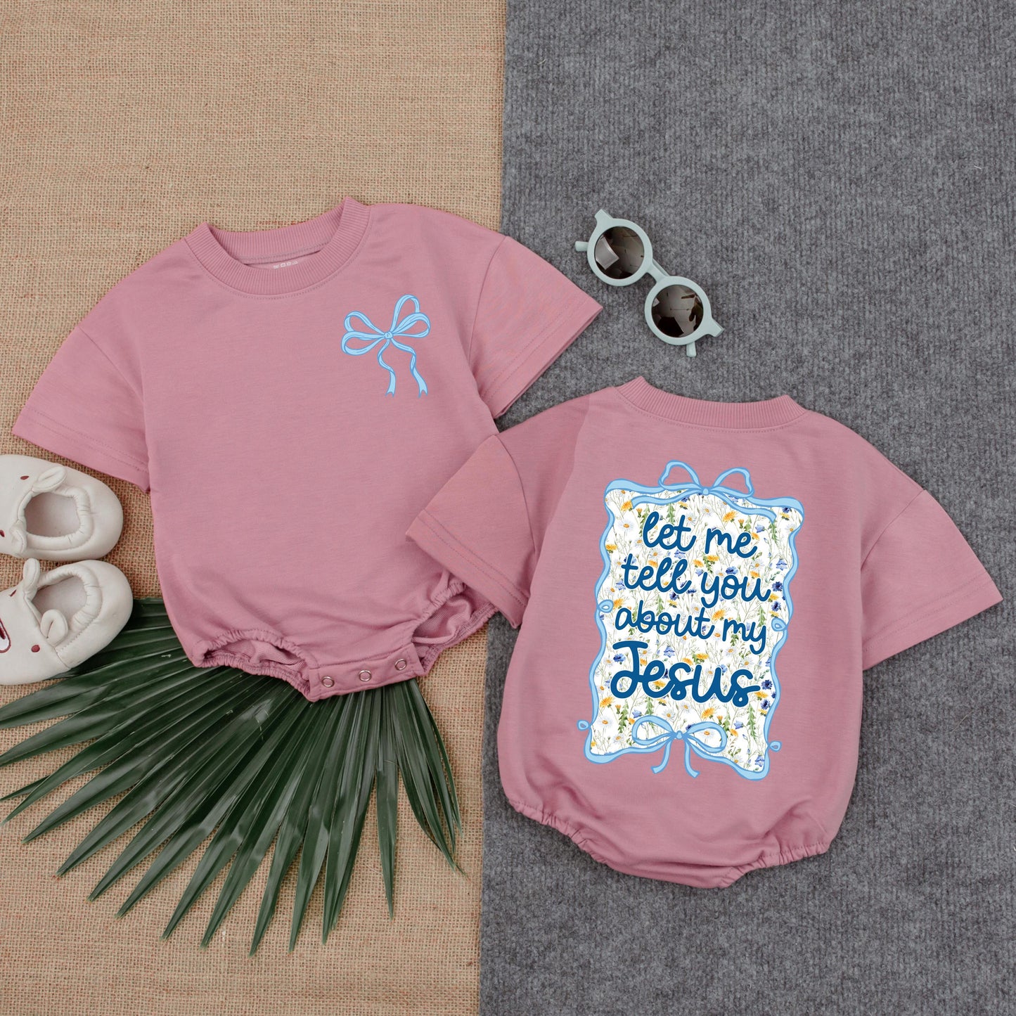 Jesus Loves Me Bubble Romper Baby Girl Christian Oversized Bodysuit Infant Faith Clothes Religious Gift Cute Church Wear