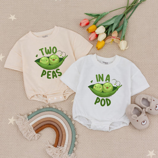 Twin Onesies, Two Peas in a Pod Twin Baby Outfits, Newborn Twin Boy or Girl Outfits, Newborn Gift for Twins