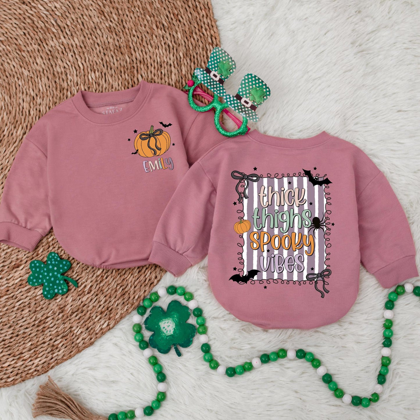Custom Thick Thighs Spooky Vibes Baby Bubble Romper Infant Fall Clothes Halloween Gift for Baby Girl Toddler Outfit