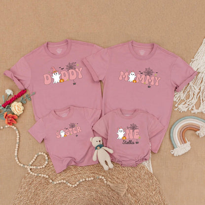 Spooky One Birthday Girl Ghost Family Matching Shirt Retro Halloween Outfit Mommy and Me Boo Day Gift