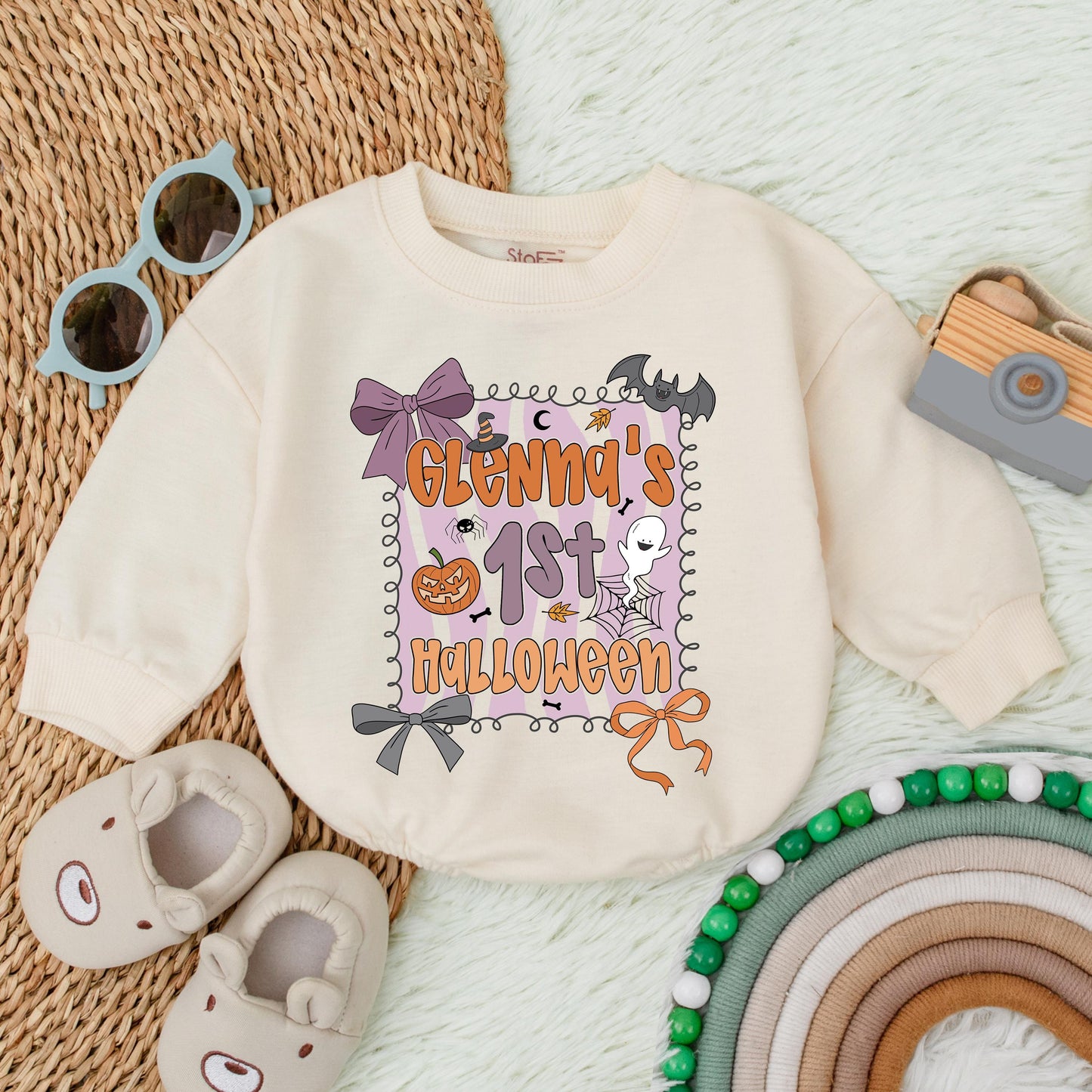 Spooky Vibes Baby Bubble Romper for Halloween Infant Girl Outfit, Fall Clothes, Custom First Halloween Gift, Toddler Spooky Season