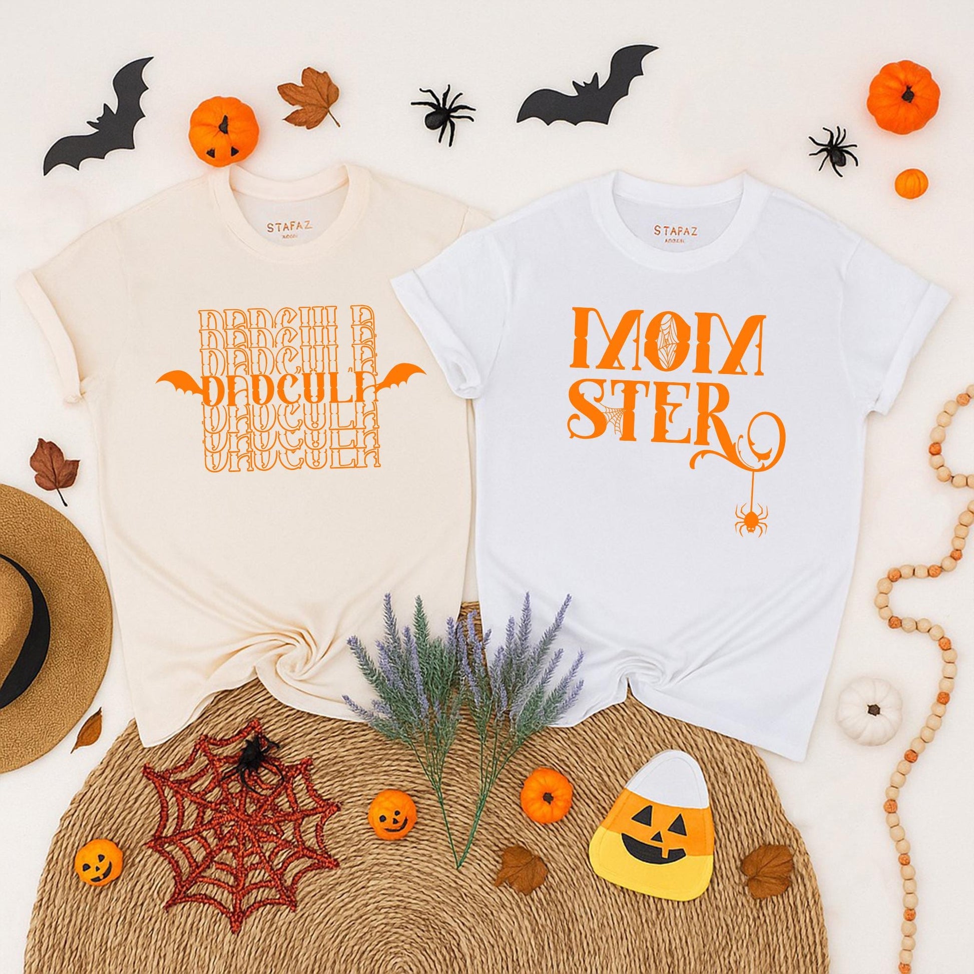 Funny Momster Dadcula Halloween Couple Shirts for Expecting Parents His and Hers Matching Spooky Party Tees Gender Reveal Pregnancy Outfit