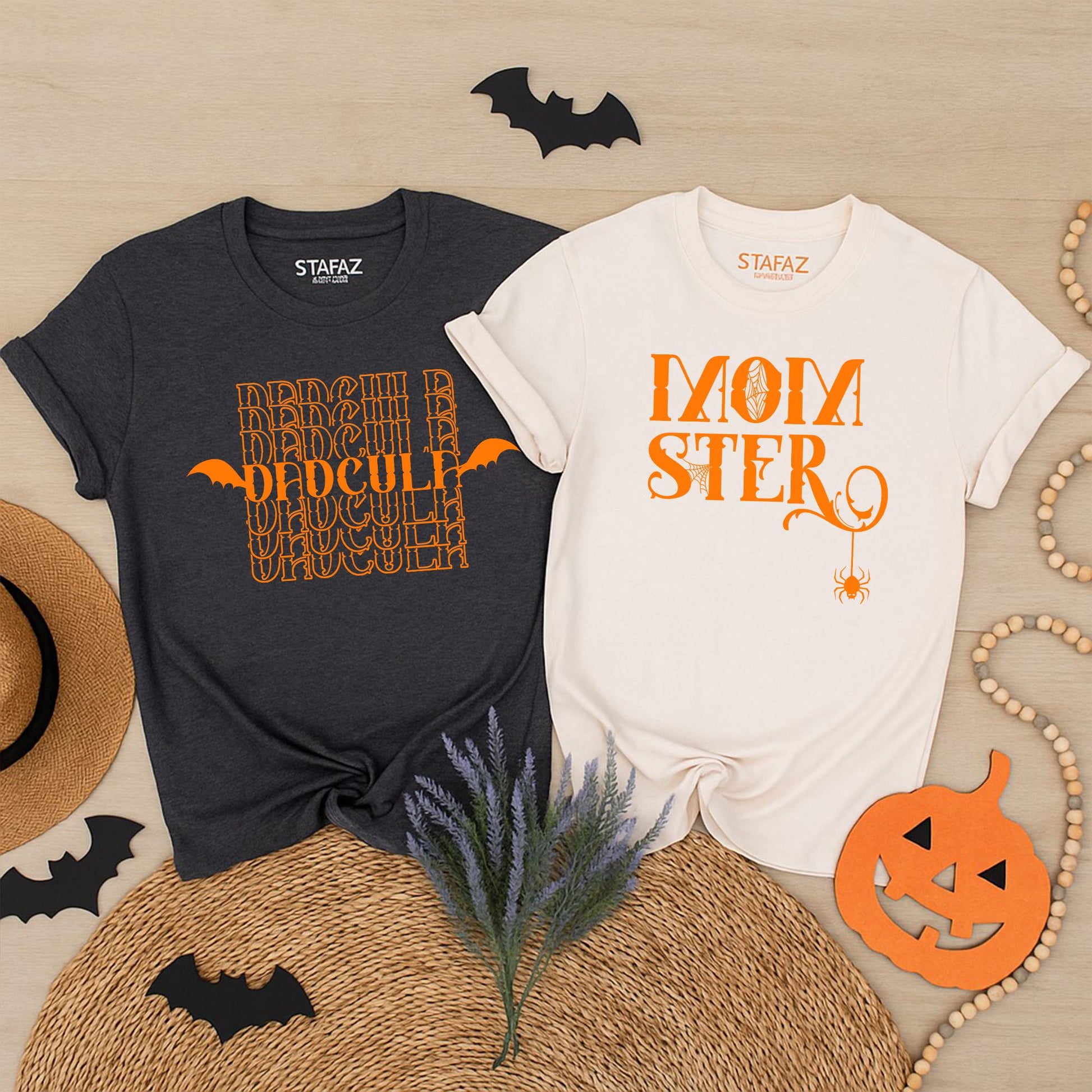 Funny Momster Dadcula Halloween Couple Shirts for Expecting Parents His and Hers Matching Spooky Party Tees Gender Reveal Pregnancy Outfit