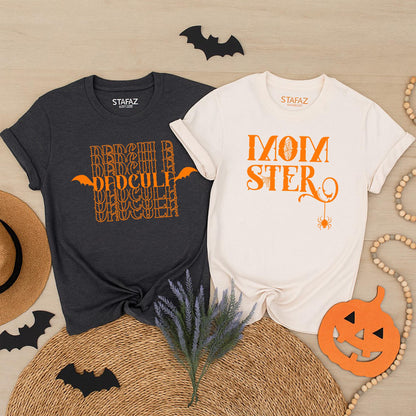 Funny Momster Dadcula Halloween Couple Shirts for Expecting Parents His and Hers Matching Spooky Party Tees Gender Reveal Pregnancy Outfit