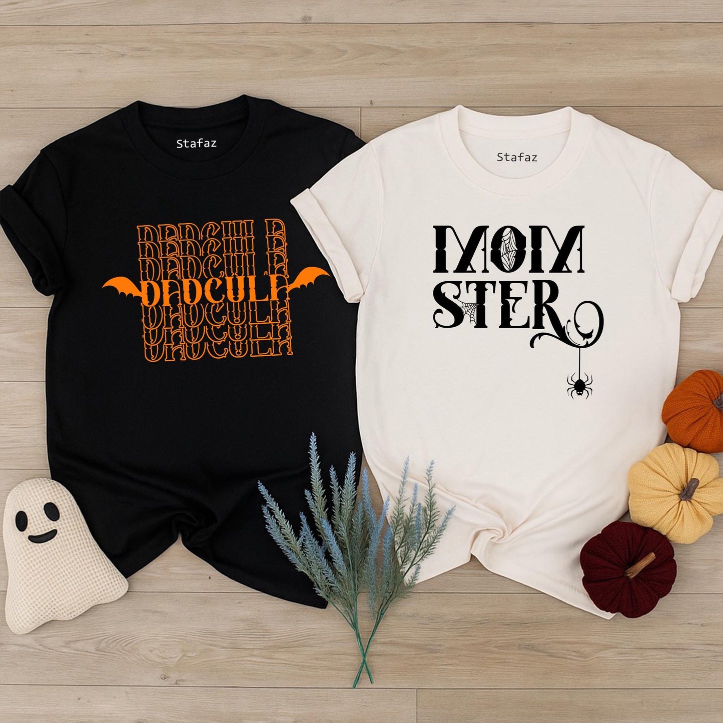 Funny Momster Dadcula Halloween Couple Shirts for Expecting Parents His and Hers Matching Spooky Party Tees Gender Reveal Pregnancy Outfit