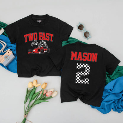 Two Fast Race Car Birthday Boy Shirt Personalized 2nd Birthday Toddler Tee Two Year Old Party Outfit Gift Idea