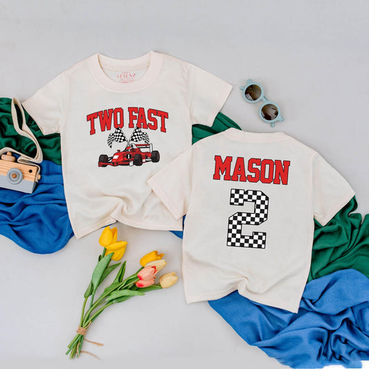 Two Fast Race Car Birthday Boy Shirt Personalized 2nd Birthday Toddler Tee Two Year Old Party Outfit Gift Idea