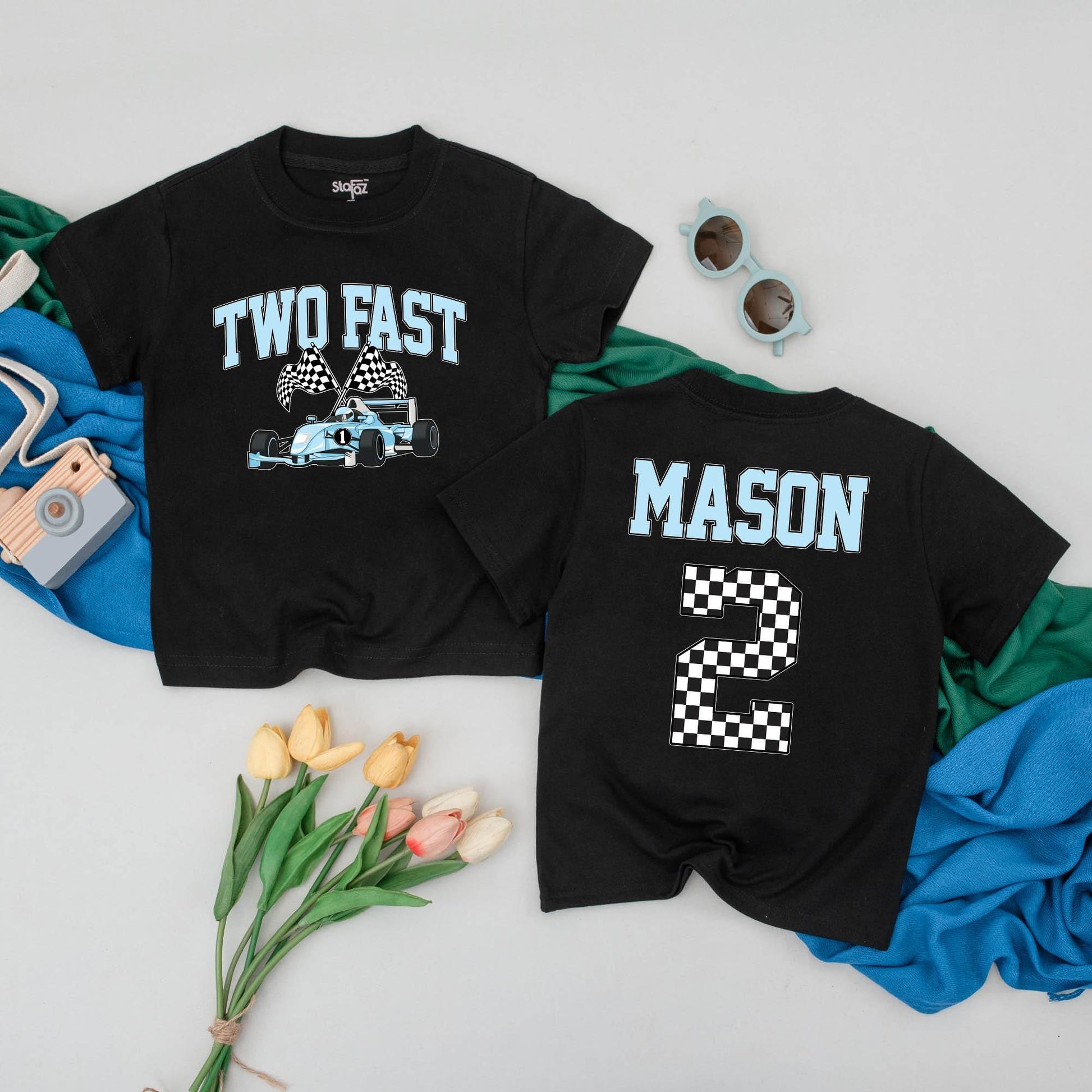 Two Fast Race Car Birthday Shirt for Boys Personalized 2nd Birthday Racecar Party Outfit Toddler Gift