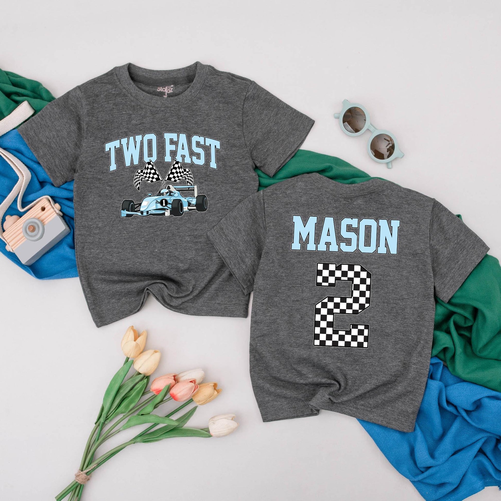 Two Fast Race Car Birthday Shirt for Boys Personalized 2nd Birthday Racecar Party Outfit Toddler Gift