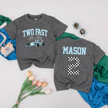 Two Fast Race Car Birthday Shirt for Boys Personalized 2nd Birthday Racecar Party Outfit Toddler Gift