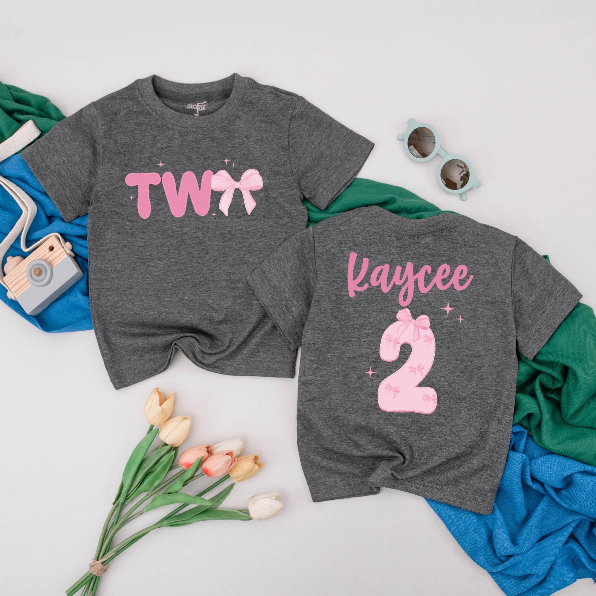 Personalized Two Birthday Girl Shirt Pink Bow Party Outfit Toddler Girl 2nd Birthday Gift Idea