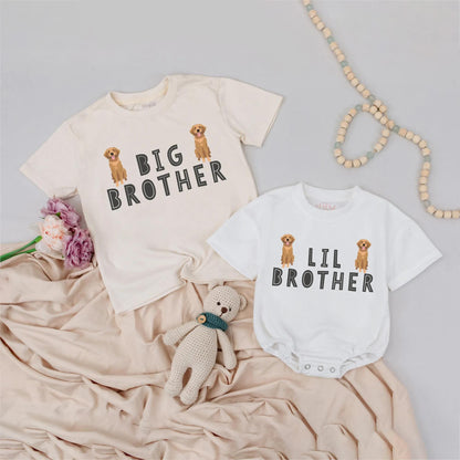 Big Brother Lil Brother Dog Theme Matching Outfits Puppy Brothers Toddler Shirt Baby Bodysuit Brother Announcement Gift