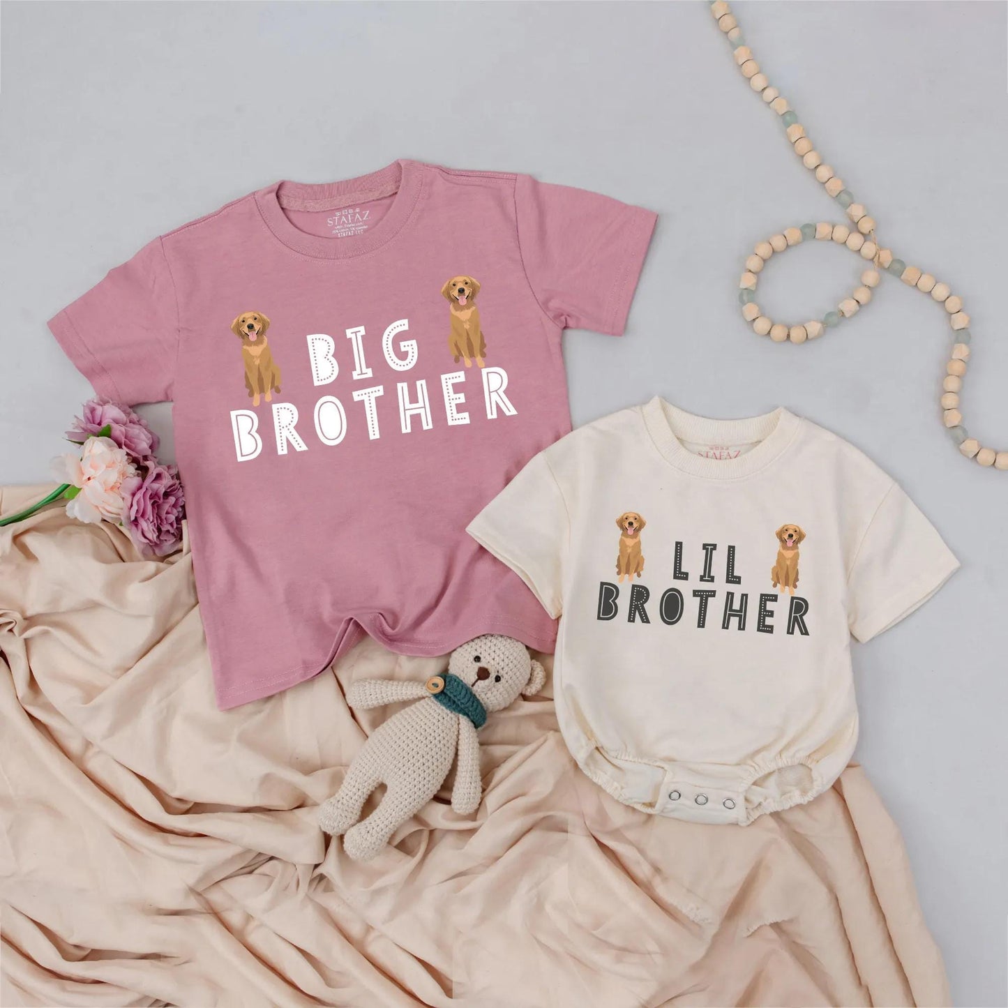 Big Brother Lil Brother Dog Theme Matching Outfits Puppy Brothers Toddler Shirt Baby Bodysuit Brother Announcement Gift
