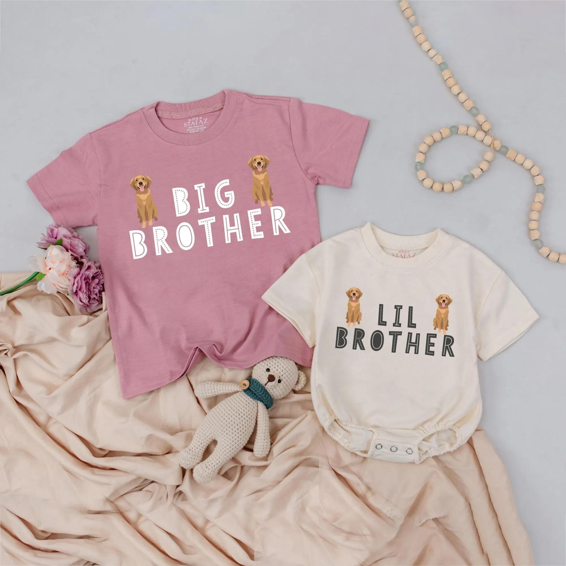 Big Brother Lil Brother Dog Theme Matching Outfits Puppy Brothers Toddler Shirt Baby Bodysuit Brother Announcement Gift