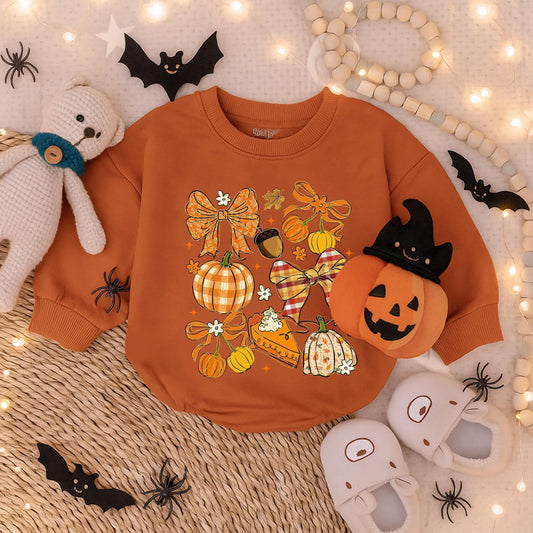 Adorable Fall Thanksgiving Pumpkin Glitter Bow Bubble Romper Cute Baby Girl Outfit Autumn Infant Holiday Bodysuit Apparel for Festive Celebrations