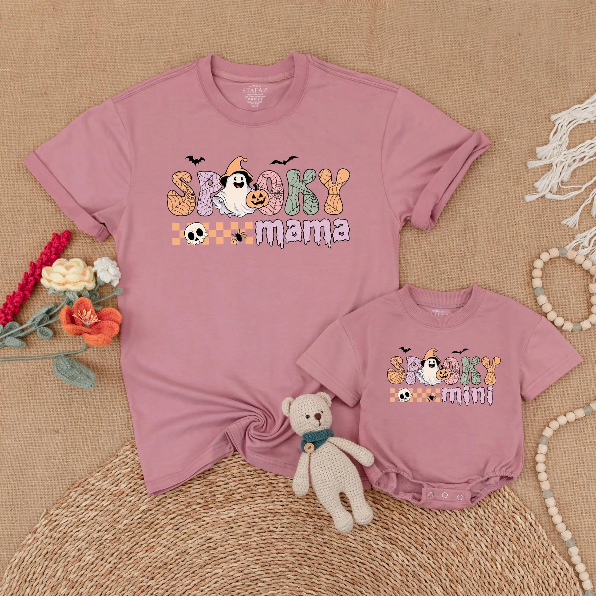 Spooky Mama and Mini Matching Halloween Shirts Cute Pumpkin Baby Romper Spooky Season Mommy and Me Outfit Gift