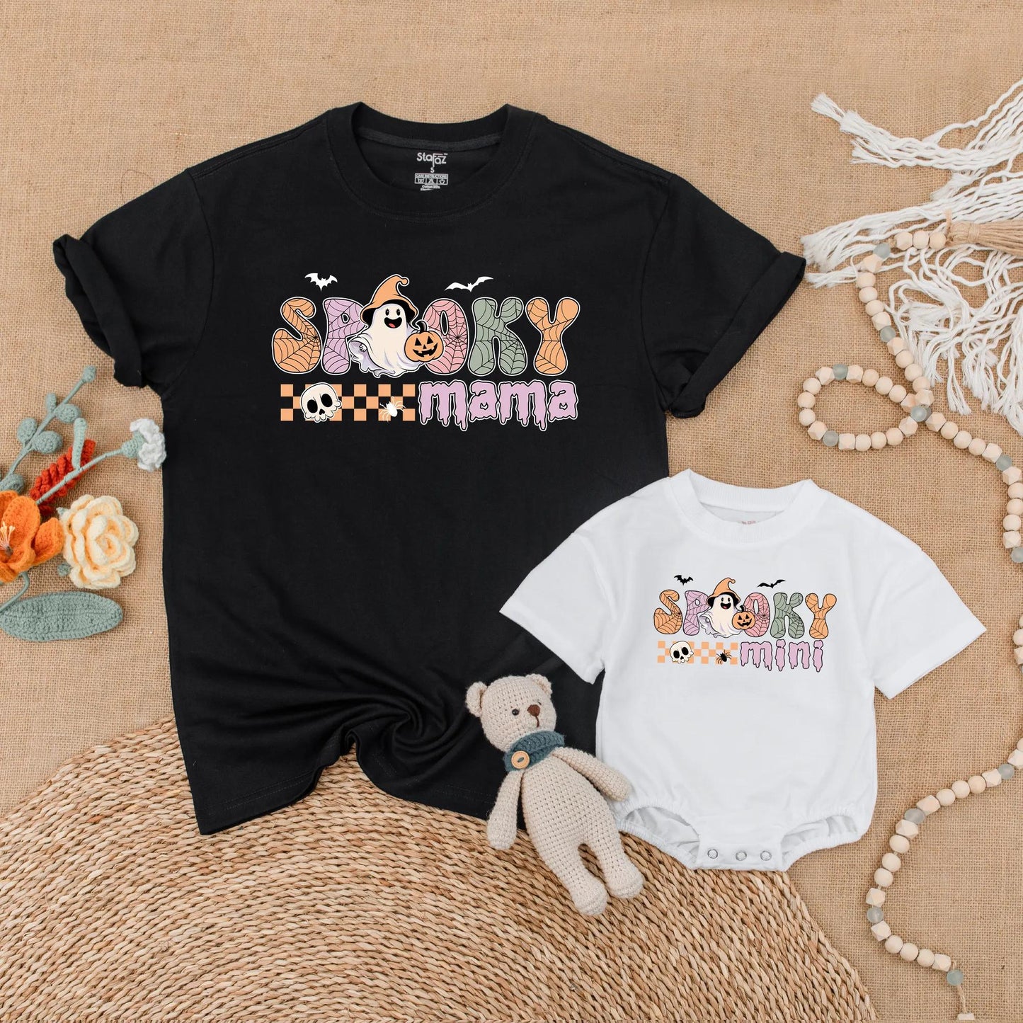 Spooky Mama and Mini Matching Halloween Shirts Cute Pumpkin Baby Romper Spooky Season Mommy and Me Outfit Gift
