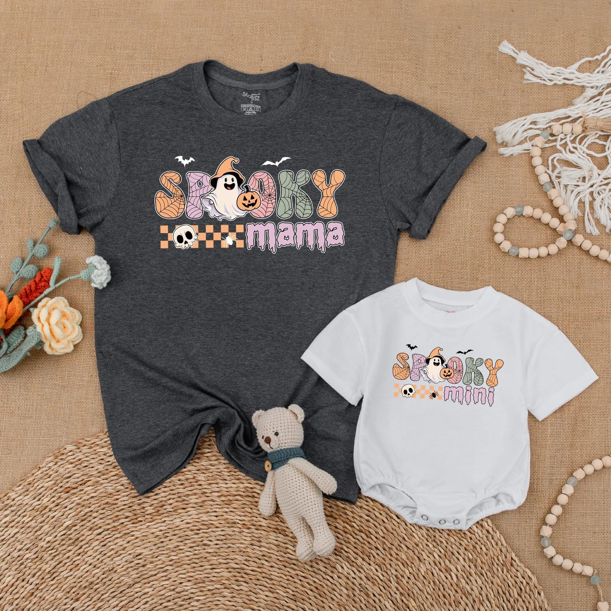 Spooky Mama and Mini Matching Halloween Shirts Cute Pumpkin Baby Romper Spooky Season Mommy and Me Outfit Gift